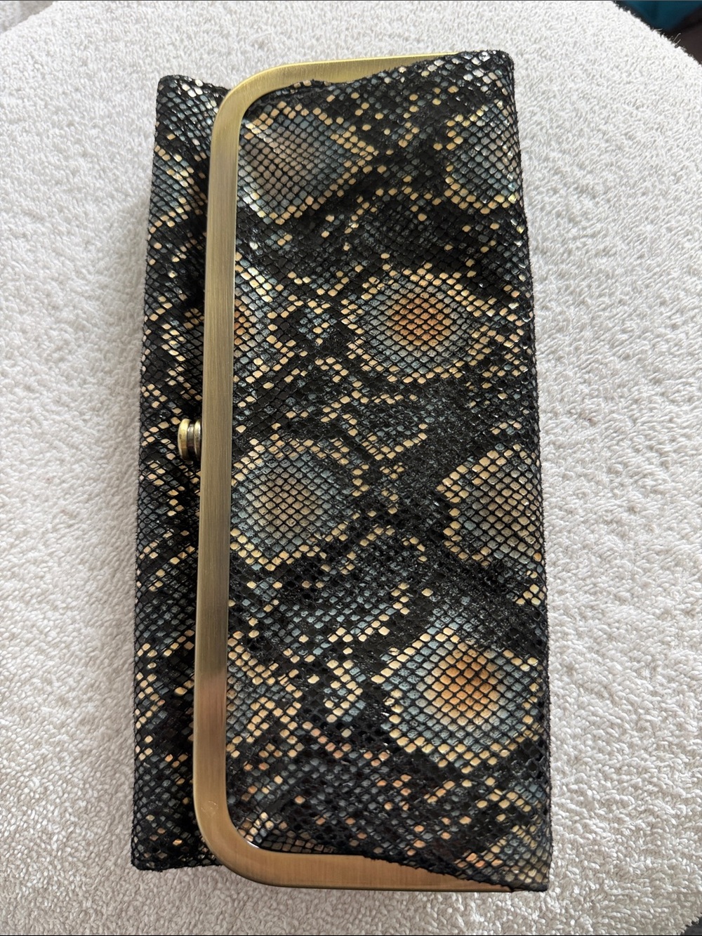 HOBO Snake-Print Clutch Wallet in Black and Tan